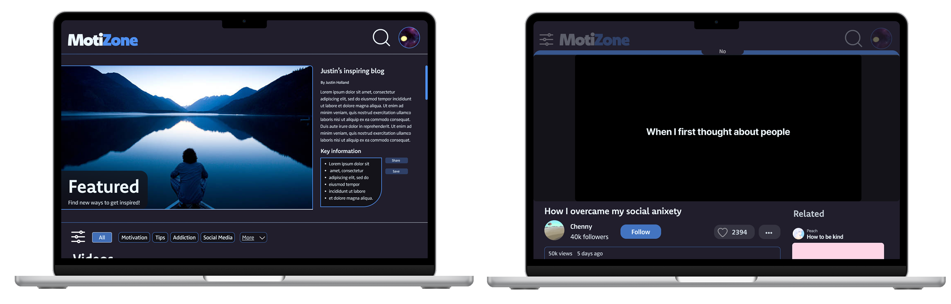 MotiZone desktop mockups on laptops