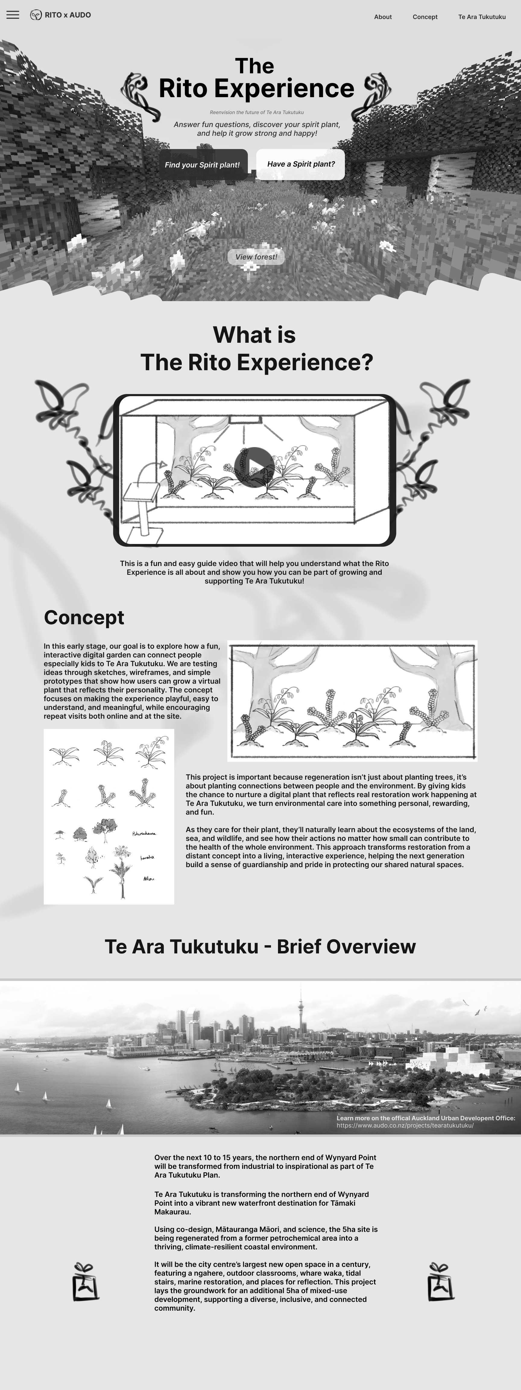 Mid-fidelity grayscale prototype of The Rito Experience