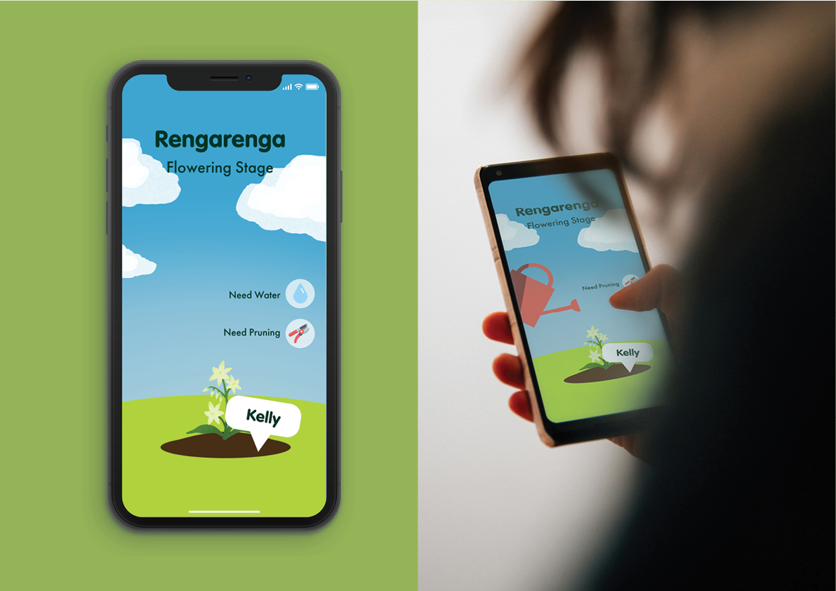 Person holding a phone showing the Sprout plant care screen